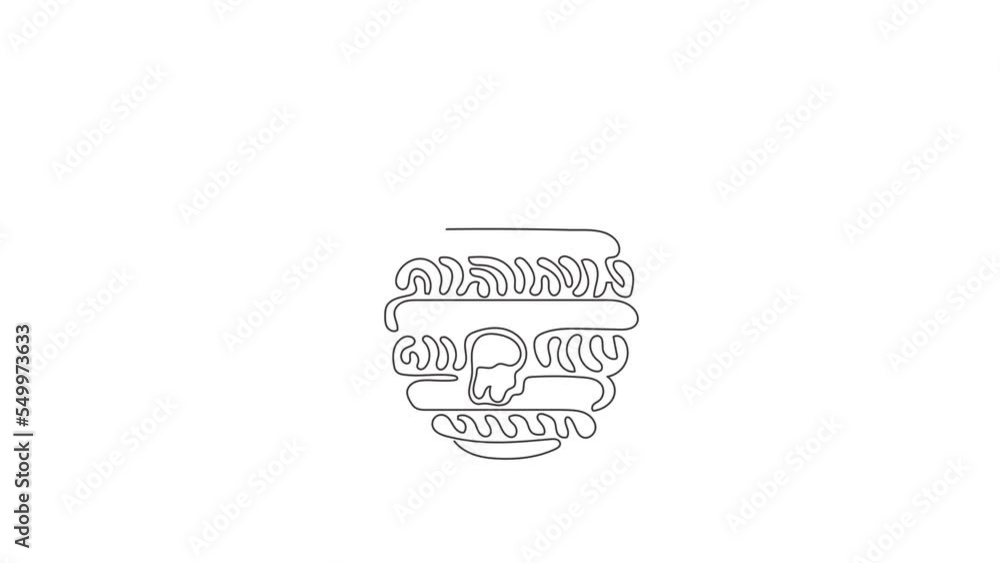 Poster animated self drawing of continuous one line draw honey hive hanging on branch of tree with honey dr