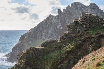 Craggy cliffs along the south Devon coast path