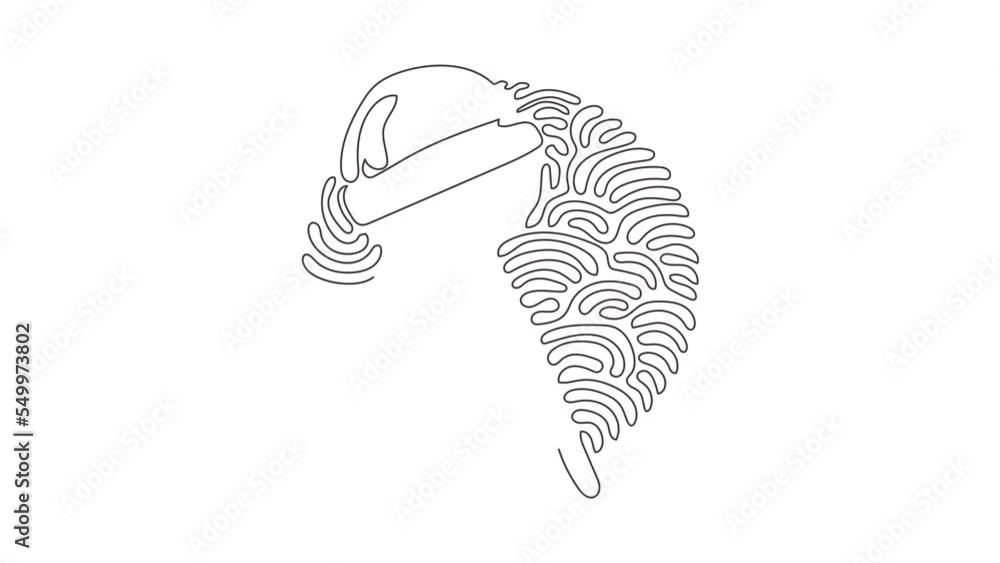 Poster self drawing animation of single one line draw sweet lollipops. round candy on stick. colored sugar 