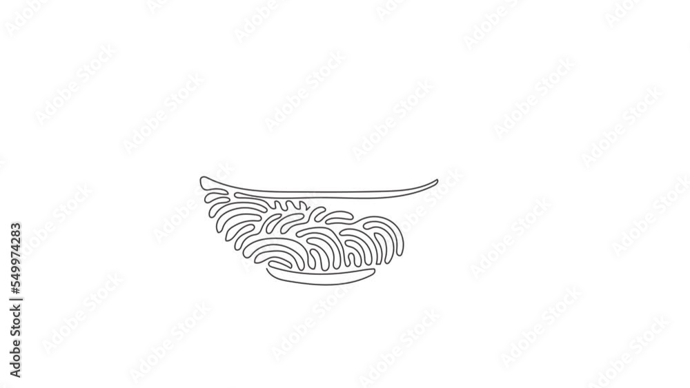 Poster animated self drawing of single continuous line draw corn flakes, cereal and milk splash in bowl. he