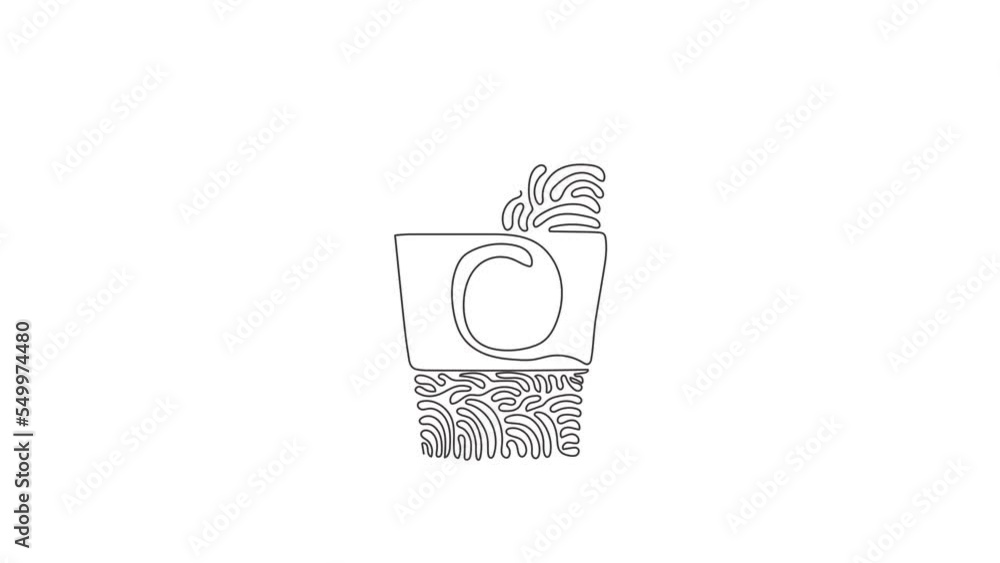 Poster self drawing animation of single one line draw hot coffee paper cup. cold chocolate milk to crave fo
