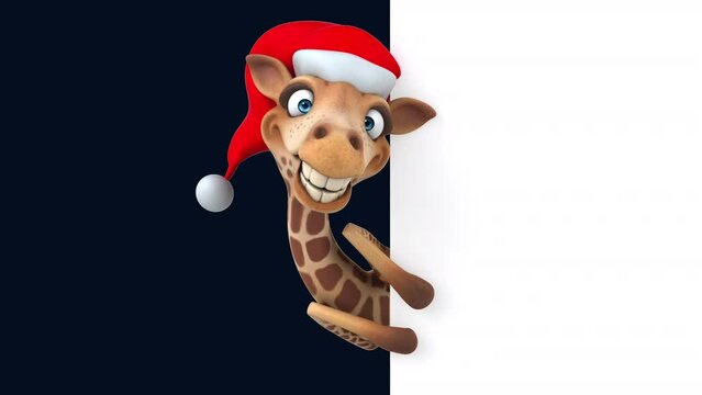 Fun 3D cartoon santa giraffe with a blank sign (alpha included)