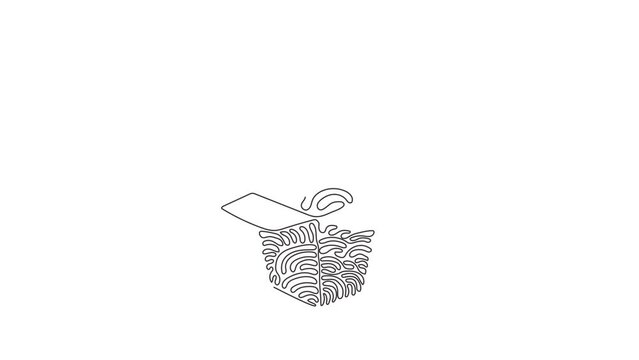Animated self drawing of single continuous line draw noodle in box. Asian ramen oriental, traditional Chinese restaurant with pasta and chopsticks. Swirl curl style. Full length one line animation