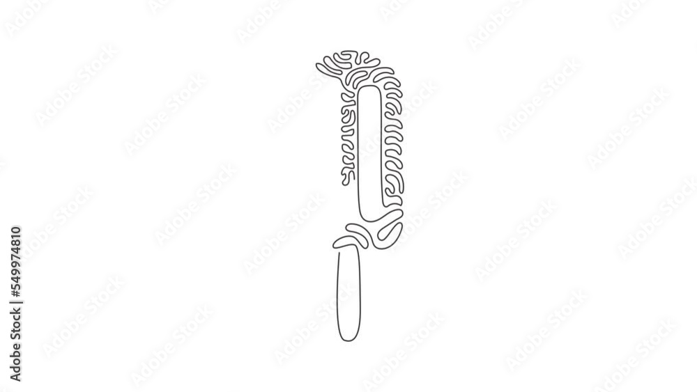Poster self drawing animation of single one line draw frozen popsicle on stick. tasty ice cream for dessert