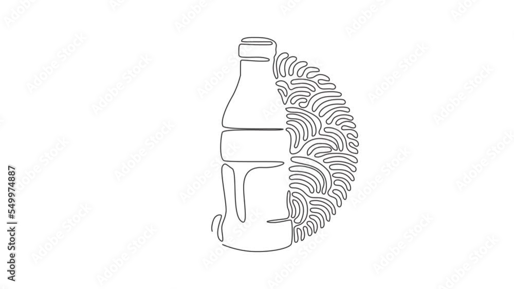 Poster self drawing animation of single line draw soft drink in bottle glass. cold soda for refreshing feel