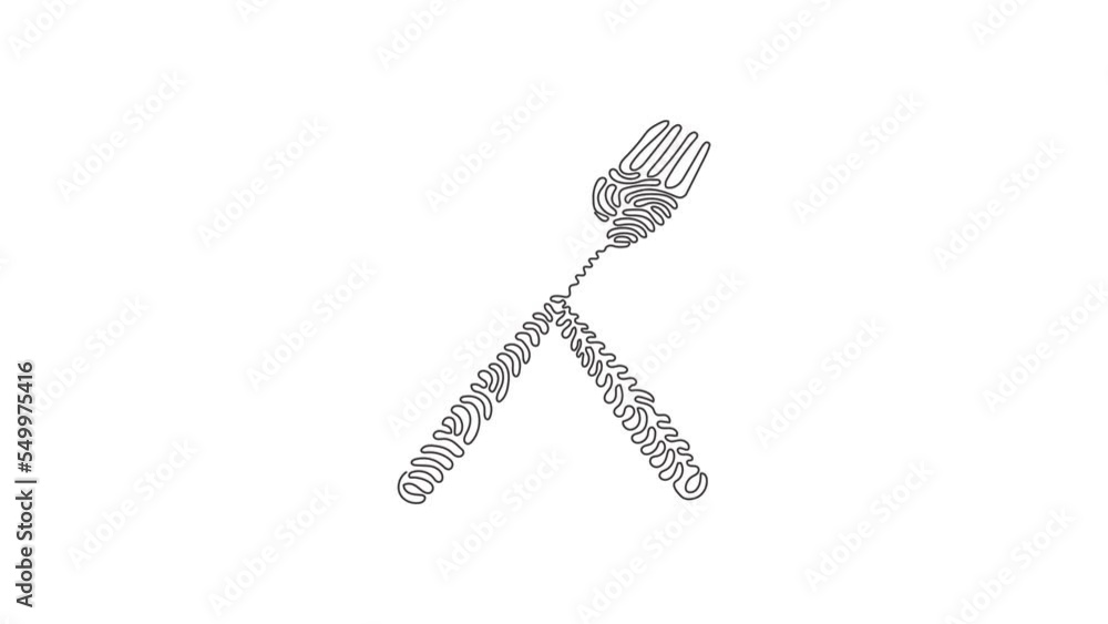 Poster animated self drawing of single continuous line draw crossed spoon and fork icon. restaurant symbol.