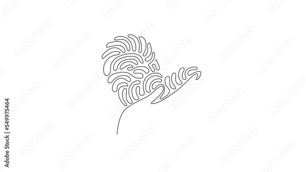 Poster self drawing animation of single one line draw hand holding heart icon. save life or health care sym