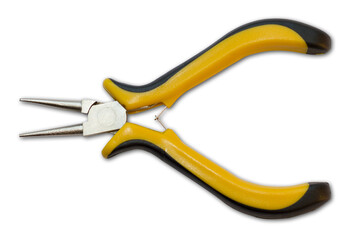 Obraz premiumA yellow pair of round nose pliers isolated on a transparent background 