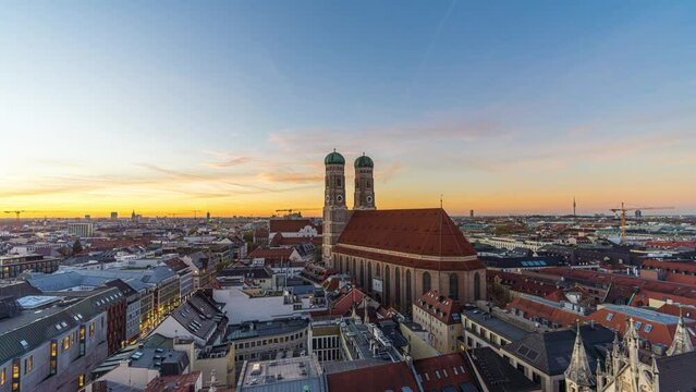 Munich cityscape timelapse view of Church of Our Lady Frauenkirche and Old Town
