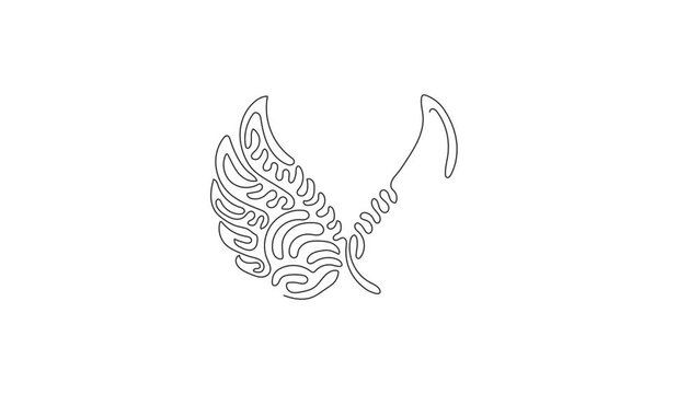 Animated self drawing of single continuous line draw cute angel wings holiday romantic decoration logo vector image. Swirl curl style. Full length one line animation illustration