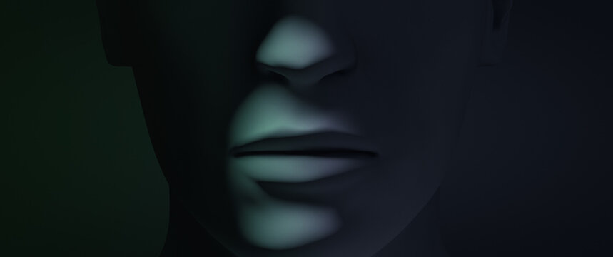 Illuminated mouth on the face. 3d illustration