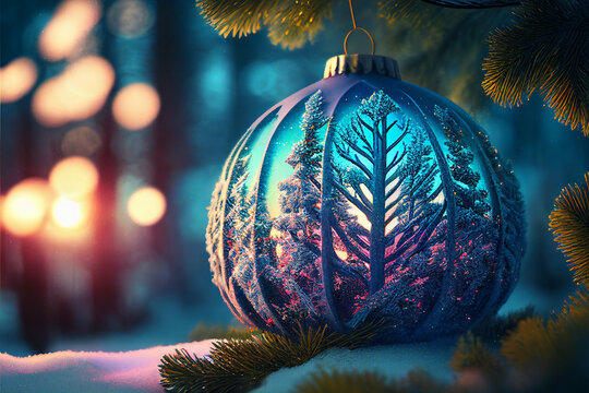 3D rendering of a Christmas snow globe with tree inside