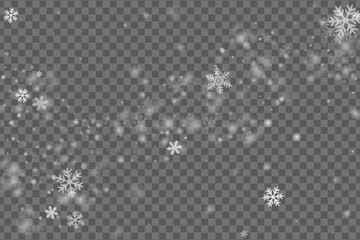 Beautiful falling snow flakes background. Snowstorm speck ice particles. Snowfall sky white transparent composition. Mess snowflakes january vector. Snow hurricane scenery.