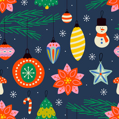 seamless pattern with Christmas ornaments