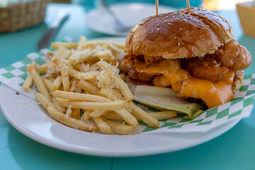Shrimp Burger and French Fries