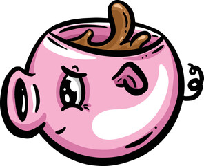 Cute Childs Coffee Cup Design Illustration in the Shape of a Piggy Pig