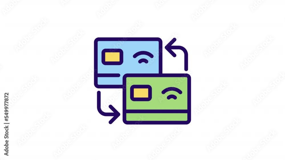 Poster animated digital transfer color icon. wireless payment. financial transaction. seamless loop hd vide