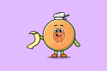 Cute cartoon Melon chef character with menu in hand cute style design illustration