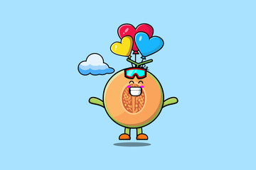 Cute cartoon Melon mascot is skydiving with balloon and happy gesture cute modern style design 
