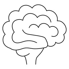 Simple minimal outline human brain icon. Modern black thin line vector pictogram isolated on transparent background. Line thickness editable