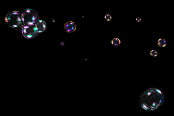 Soap bubbles isolated on a black background