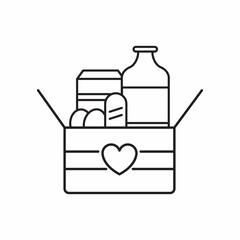 Donation box of food line black icon. Food Bank simple concept. Charity illustration. Sign for web page, mobile app, banner. UI UX user interface.