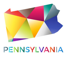 Bright colored Pennsylvania shape. Multicolor geometric style US state logo. Modern trendy design. Classy vector illustration.