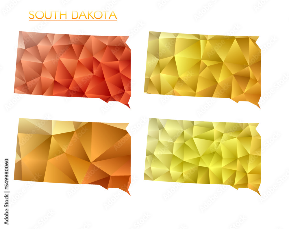 Aufkleber set of vector polygonal maps of south dakota. bright gradient map of us state in low poly style. mul