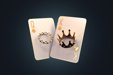 casino cards poker blackjack baccarat  Black And Red Ace Symbols With Golden Metal 3d render 3d rendering illustration  - obrazy, fototapety, plakaty