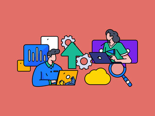 Flat vector concept operation illustration of people working in business

