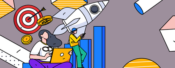 Flat vector concept operation illustration of people working in business
