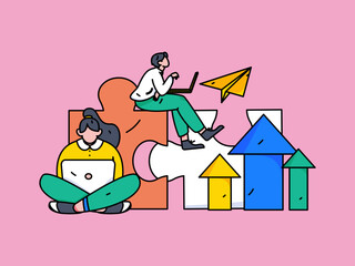 Flat vector concept operation illustration of people working in business
