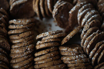 Chocolate cookies, many brown cookies.