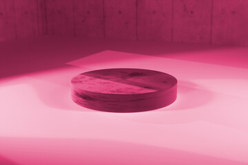 Dark pink velvet product advertisement stage on flat bright pink surface. Soft luxury presentation. Empty, plenty of copy space.