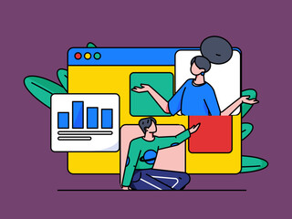 Flat vector concept operation illustration of people working in business
