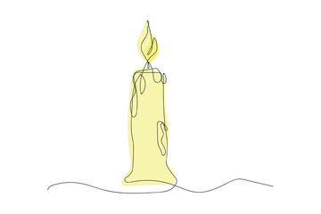 Beautiful minimal continuous line candle wath yellow light design vector