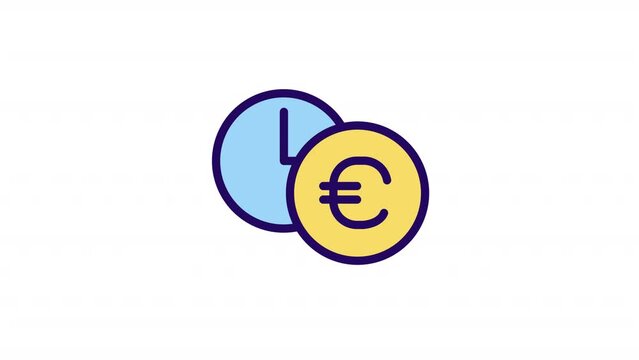 Animated rate of euro color icon. Hourly changes. Currency exchange operation. Seamless loop HD video with alpha channel on transparent background. Simple filled line motion graphic animation