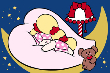 夢心地　星空　流れ星　イラスト　眠る少女