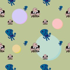 Cute cartoon character seamless pattern. background,wallpaper. Designing clothes, shirts, hats, etc.