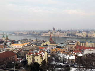 Budapest Panoramic view, Hungarian capital. Hungarian parliament, Danube river. Budapest cityscape. Winter Budapest city landscape. best Hungarian scenery, famous Hungarian architecture, top Budapest 