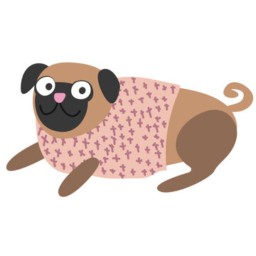 Pug lies. Vector illustration isolated on white background