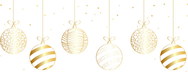 Gold Christmas balls hanging on a rope, Christmas ball PNG, Christmas balls set