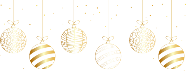 Gold Christmas balls hanging on a rope, Christmas ball PNG, Christmas balls set