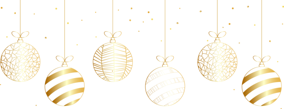 Gold Christmas balls hanging on a rope, Christmas ball PNG, Christmas balls set
