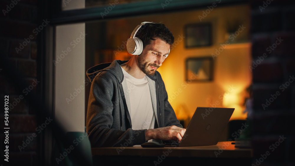 Aufkleber professional software engineer working from stylish home office. tired it specialist feeling sleepy 