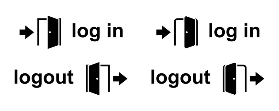 Login and logout icons. Set of sign out, Sign in vector icon. Open and close door symbol. Black exit and enter arrow, vector icon in trendy flat style