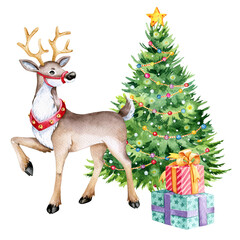 Christmas card illustration, PNG, reindeer