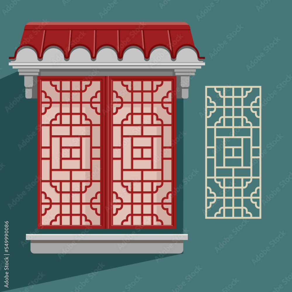 Poster chinese window patterns vector illustration