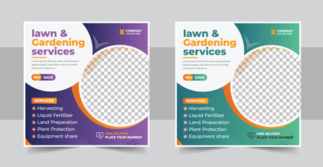Lawn or gardening services social media post template, Agro social media post , Lawn Mower Garden or Landscaping Service Social Media Post and Web Banner Template