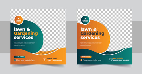 Lawn Mower Garden or Landscaping Service Social Media Post and Web Banner Template, Agro post design, mowing poster, leaflet, poster design template